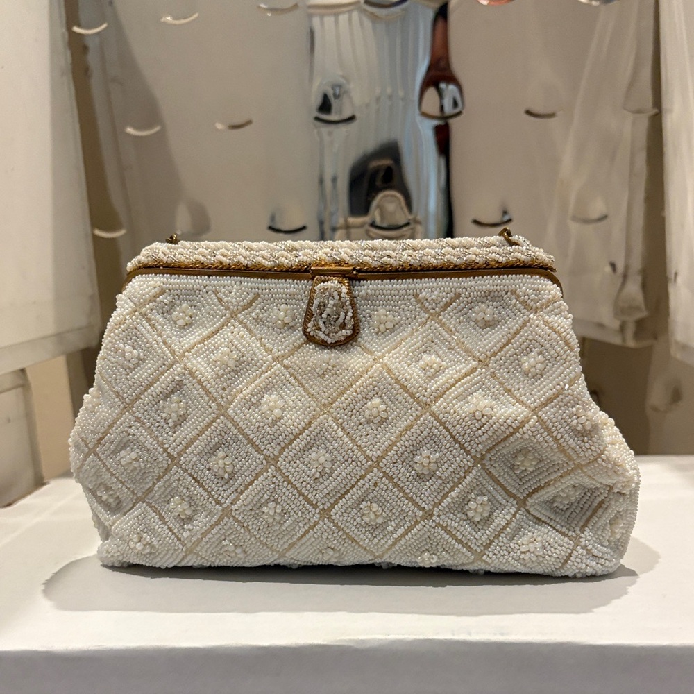 Elegant White Beaded Women's Bag